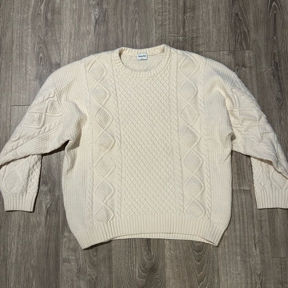 Sunday Best Ivory Cable Knit Crewneck Sweater